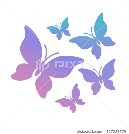 Colorful Gradient Butterflies in Various Sizes on a White Background for Creative Design Use 127285579
