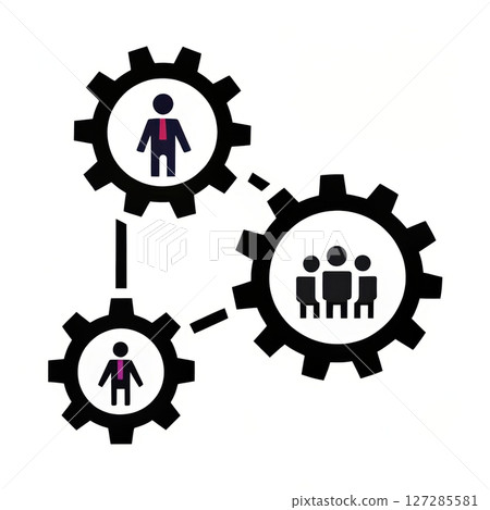 Business Collaboration Concept with Gears and Human Figures Representing Teamwork Dynamics 127285581