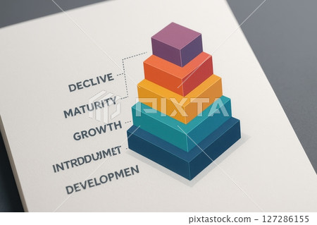 Colorful Stacked Blocks Representing Business Development Stages with Labels and Chart Elements 127286155