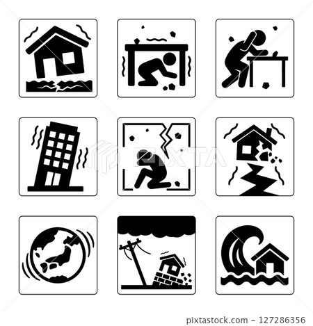 Earthquake icon set 127286356