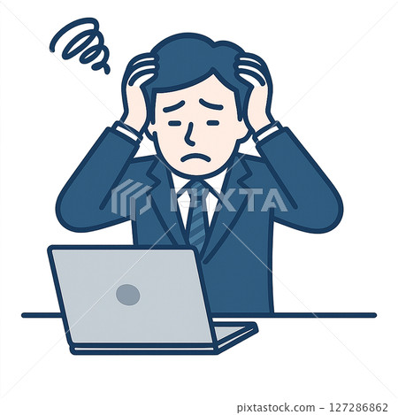一名商人在電腦前驚慌失措 127286862