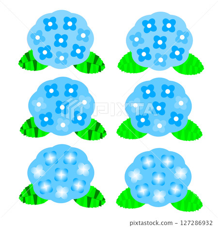 A set of illustrations of flowers in the rainy season, featuring refreshing blue hydrangeas 127286932