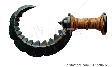 This artifact features an Aztec macuahuitl weapon, prominent for its obsidian blade designed for combat. This artifact features an Aztec macuahuitl weapon, prominent for its obsidian blade designed for combat. 127286970