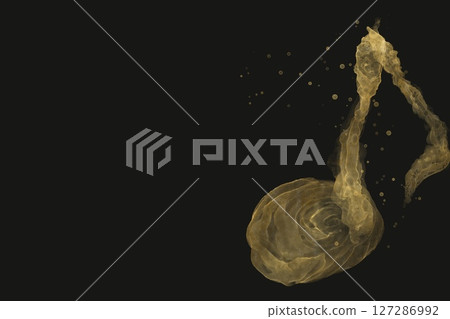 Music concept alcohol ink art abstract dark banner.Golden eighth note on black background 127286992