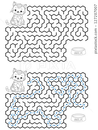 Help cat pass through maze to find a bowl with milk. Feed the hungry kitten labyrinth. Not hard Help cat pass through maze to find a bowl with milk. Feed the hungry kitten labyrinth. Not hard 127287007