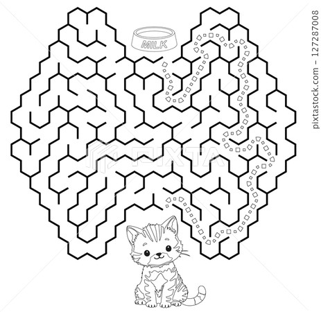 Help cat pass through maze to find a bowl with milk. Feed the hungry kitten labyrinth. Not hard 127287008
