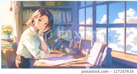 Girl resting by the window 127287616