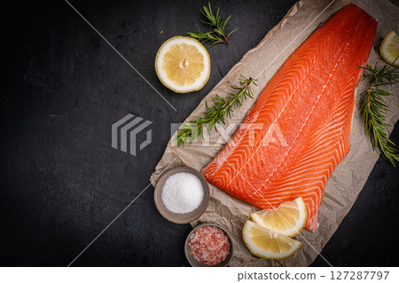 Salmon. Fresh raw salmon fish 127287797