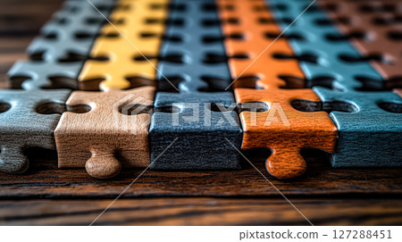 Puzzle with pieces of different colors and sizes 127288451