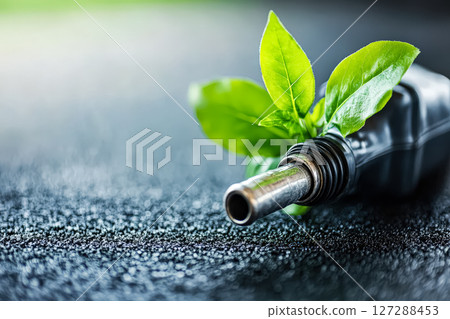 Bottle of gas with a leaf on top Bottle of gas with a leaf on top 127288453
