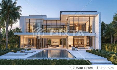 Modern Luxury Home with Pool and Lush Greenery 127288920