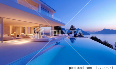 Modern Villa with Infinity Pool Overlooking a Mountain Range and Sea 127288971