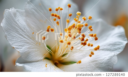 Close-Up of White Flower with Yellow Stamen 127289140