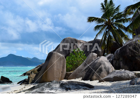 Anse Source D'Argent Beach in Seychelles, La Digue Island Anse Source D'Argent Beach in Seychelles, La Digue Island 127289347
