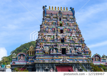 Colorful facade of Arul Mihu Navasakthi Vinayagar temple in Mahe island, Victoria city Seychelles Colorful facade of Arul Mihu Navasakthi Vinayagar temple in Mahe island, Victoria city Seychelles 127289467