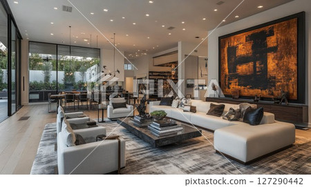 Modern Living Room with Large Abstract Art and Sectional Sofa Modern Living Room with Large Abstract Art and Sectional Sofa 127290442