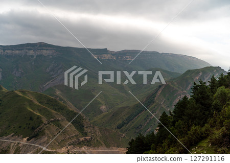 Caucasian mountain. Dagestan. Trees, rocks, mountains, view of the green mountains. Beautiful summer landscape. Caucasian mountain. Dagestan. Trees, rocks, mountains, view of the green mountains. Beautiful summer landscape. 127291116