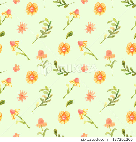Watercolor hand drawn seamless pattern with cute yellow flowers 127291206