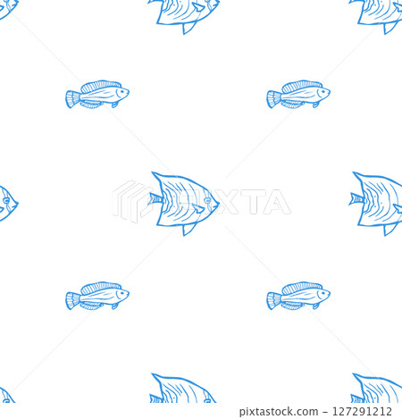 seamless hand drawn outline pattern with fish 127291212