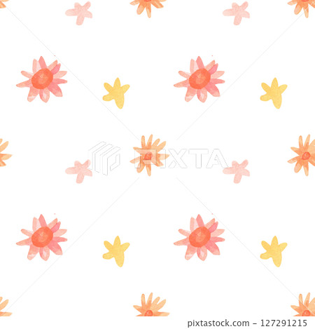 Handmade watercolor pattern with cute yellow flowers 127291215