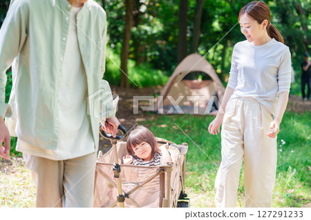 Family enjoying camping in the great outdoors 127291233