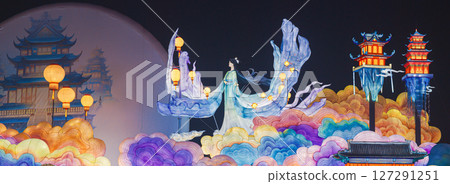 Beijing, China. People Visit Zigong Lantern Festival In Beijing. Amazing Lighting Composition Of Mythological Story About Moon Goddess Chang'e And Her Rabbits, Who Stole Elixir Of Immortality From Her Beijing, China. People Visit Zigong Lantern Festival In Beijing. Amazing Lighting Composition Of Mythological Story About Moon Goddess Chang'e And Her Rabbits, Who Stole Elixir Of Immortality From Her 127291251