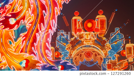 Beijing, China. Futuristic Palace Lantern Reunion. Red Lantern, Which Symbolizes Family Reunion. Zigong Lantern Festival In Beijing. National Intangible Cultural Heritage Of China. In China Red Is 127291260