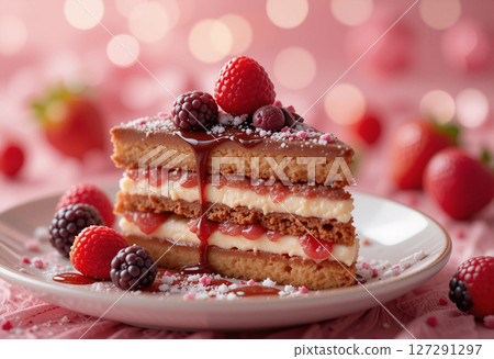 chocolate cake with fresh berries 127291297