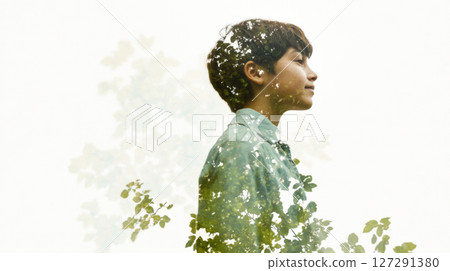 Indigenous boy with double exposure of leaves, conceptual background Indigenous boy with double exposure of leaves, conceptual background 127291380