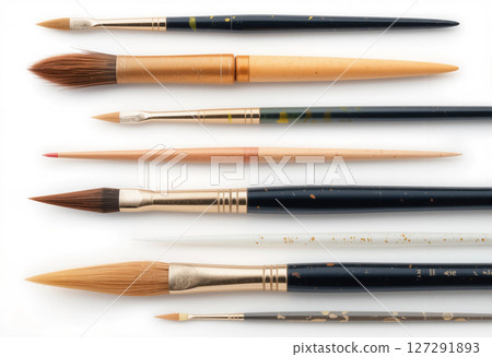 art brush and paint brushes on white background 127291893