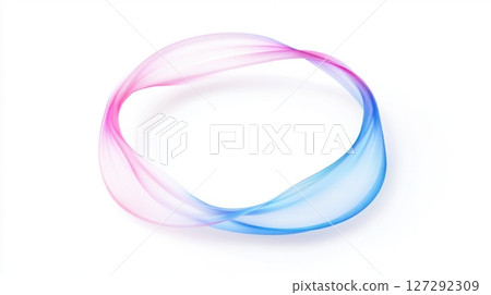 Oval-shaped fluid lines in pink and blue create a sense of motion and vitality. HDR photography on white background for artistic or commercial use. 127292309