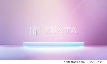Soft pastel abstract with flowing shapes and a blue glow on purple, blending futuristic design and elegant simplicity. 127292340