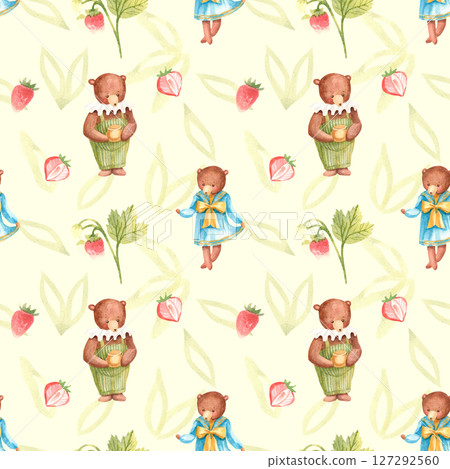 Watercolor hand drawn seamless pattern with bears Watercolor hand drawn seamless pattern with bears 127292560