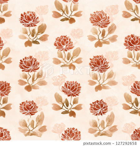 Modern botanical digital block print in monochrome charcoal on parchment-style background, refined minimal natural aesthetic 127292658