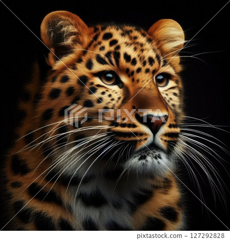 Majestic amur leopard portrait isolated on black background wildlife conservation image 127292828