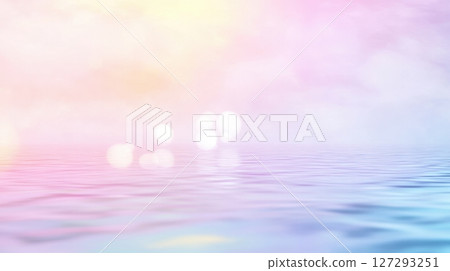 Abstract pastel nature landscape with blurred horizon and calm sea at sunrise or sunset, soft pink, blue, and purple sky with water reflections for design backgrounds Abstract pastel nature landscape with blurred horizon and calm sea at sunrise or sunset, soft pink, blue, and purple sky with water reflections for design backgrounds 127293251