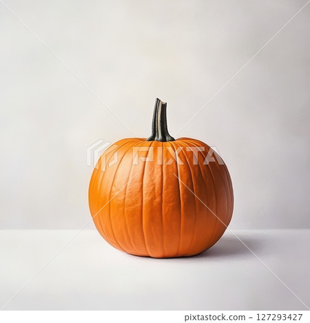 Minimalist pumpkin photograph on a white background, emphasizing fresh produce and clean design, suitable for seasonal marketing and creative projects. 127293427