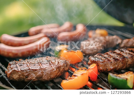 Charcoal grilled meat and vegetable barbecue | Outdoor summer leisure gourmet 127293866