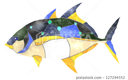 A lovely stamp-style cut-out illustration of the saltwater fish Giant Trevally 127294352