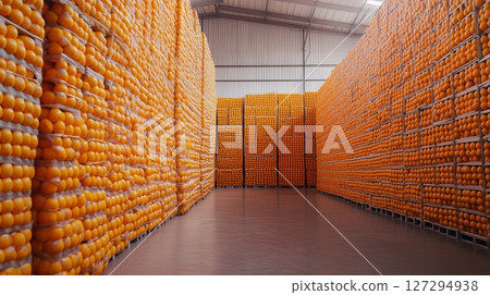 Enormous arrangement of 75000 oranges creates a vibrant artistic display in a spacious venue Enormous arrangement of 75000 oranges creates a vibrant artistic display in a spacious venue 127294938