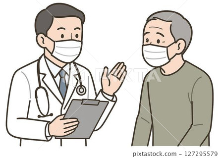 醫生和老人戴口罩接受檢查 127295579