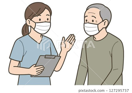 護士溫柔地向一位老人解釋醫療狀況的場景 127295737