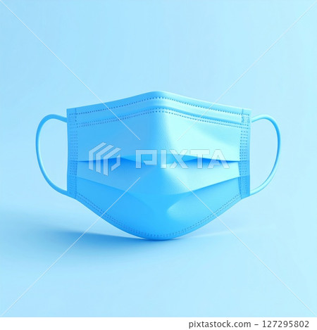 Light Blue Surgical Face Mask on Light Blue Background Light Blue Surgical Face Mask on Light Blue Background 127295802