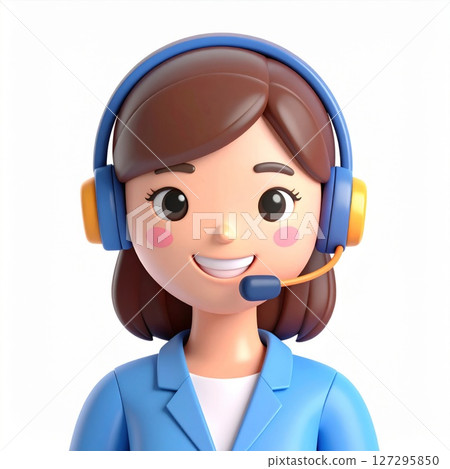 Smiling 3D Cartoon Woman in Blue Headset Smiling 3D Cartoon Woman in Blue Headset 127295850