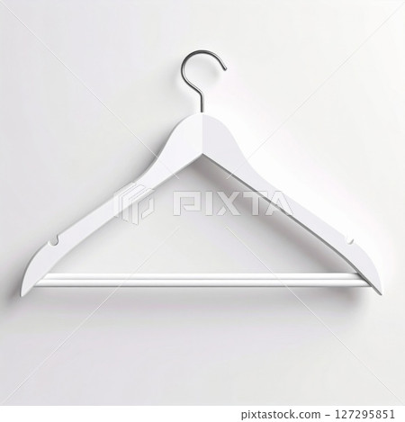 White Wooden Clothes Hanger on White Background White Wooden Clothes Hanger on White Background 127295851