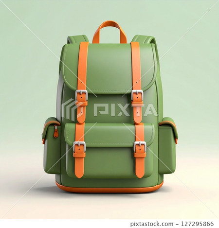 Green Leather Backpack with Orange Straps 127295866