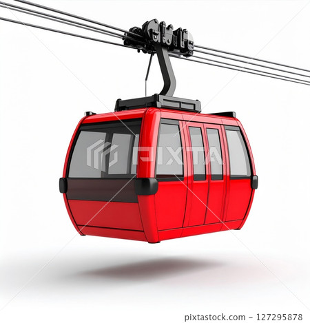 Red Cable Car Gondola Against White Background 127295878