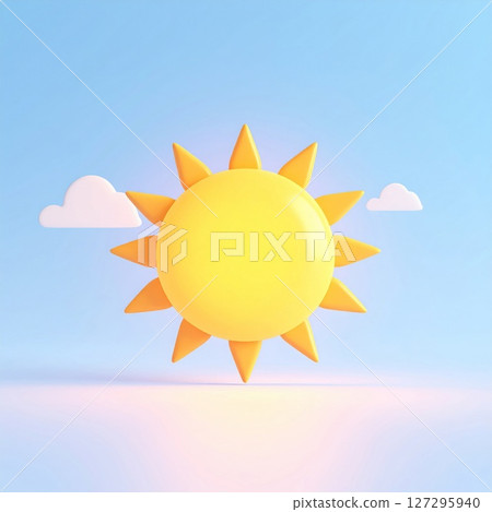 Cartoon Sun and Clouds in a Pastel Blue Sky Cartoon Sun and Clouds in a Pastel Blue Sky 127295940