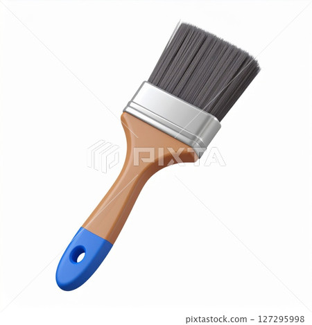 Brown and Blue Paintbrush with Grey Bristles 127295998