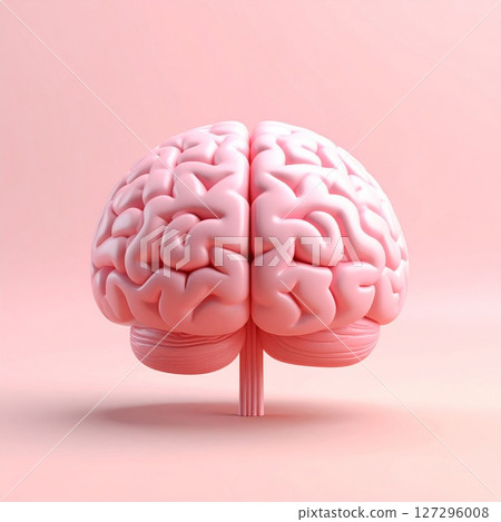Pink Human Brain 3D Render on Pastel Background 127296008
